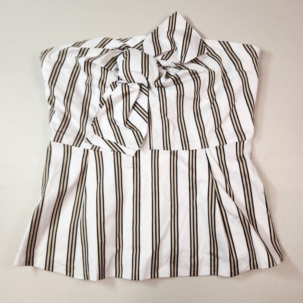 Womens Med Strapless Peplum Tube Top Bow Accent Striped Lined